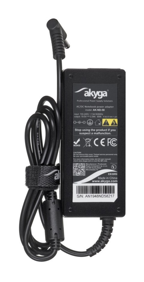 Zasilacz sieciowy Akyga AK-ND-58 do notebooka DELL (19,5 V; 3,33 A; 65W; 4.5 mm x 3 mm) Zasilacz sieciowy Akyga AK-ND-58 do notebooka DELL (19,5 V; 3,33 A; 65W; 4.5 mm x 3 mm)
