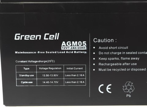 GREEN CELL AKUMULATOR ŻELOWY AGM05 12V 7,2AH GREEN CELL AKUMULATOR ŻELOWY AGM05 12V 7,2AH