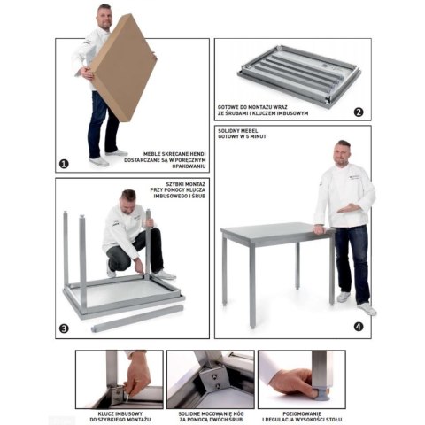Stół blat roboczy do kuchni stalowy przyścienny z rantem i pólką 120x60cm - Hendi 811474 Stół blat roboczy do kuchni stalowy przyścienny z rantem i pólką 120x60cm - Hendi 811474