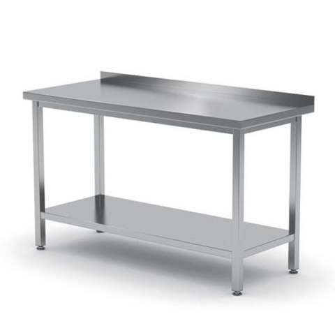 Stół blat roboczy do kuchni stalowy przyścienny z rantem i pólką 160x60cm - Hendi 811498 Stół blat roboczy do kuchni stalowy przyścienny z rantem i pólką 160x60cm - Hendi 811498