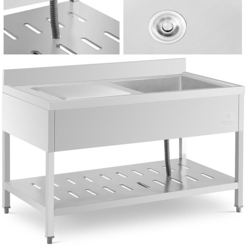 Zlew basen gastronomiczny jednokomorowy z półką i rantem prawy 140 x 70 x 94,5 cm Zlew basen gastronomiczny jednokomorowy z półką i rantem prawy 140 x 70 x 94,5 cm