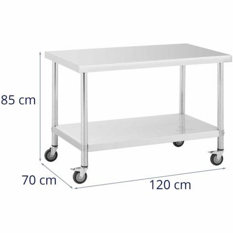 Stół metalowy gastronomiczny na kółkach z półką STAL 70 x 120 cm