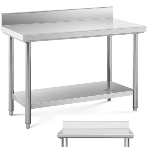 Stół blat roboczy stalowy nierdzewny przyścienny z rantem i półką 120x60cm Stół blat roboczy stalowy nierdzewny przyścienny z rantem i półką 120x60cm
