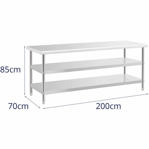 Stół do kuchni z 2 półkami stalowy nierdzewny 200 x 70cm