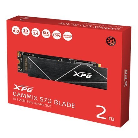 ADATA | XPG Gammix S70 BLADE | 2000 GB | Dysk SSD w formacie M.2 2280 | Interfejs PCIe Gen4x4 | Prędkość odczytu 7400 MB/s | Prę ADATA | XPG Gammix S70 BLADE | 2000 GB | Dysk SSD w formacie M.2 2280 | Interfejs PCIe Gen4x4 | Prędkość odczytu 7400 MB/s | Prę