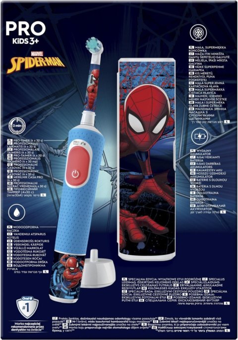 Oral-B | Vitality PRO Kids Spiderman | Elektryczna szczoteczka do zębów z etui podróżnym | Akumulatorowa | Dla dzieci | Niebiesk Oral-B | Vitality PRO Kids Spiderman | Elektryczna szczoteczka do zębów z etui podróżnym | Akumulatorowa | Dla dzieci | Niebiesk
