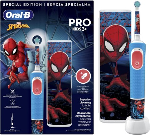 Oral-B | Vitality PRO Kids Spiderman | Elektryczna szczoteczka do zębów z etui podróżnym | Akumulatorowa | Dla dzieci | Niebiesk Oral-B | Vitality PRO Kids Spiderman | Elektryczna szczoteczka do zębów z etui podróżnym | Akumulatorowa | Dla dzieci | Niebiesk