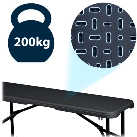 Zestaw cateringowy ogrodowy składany stół + 2 ławki 180 cm Plonos czarny