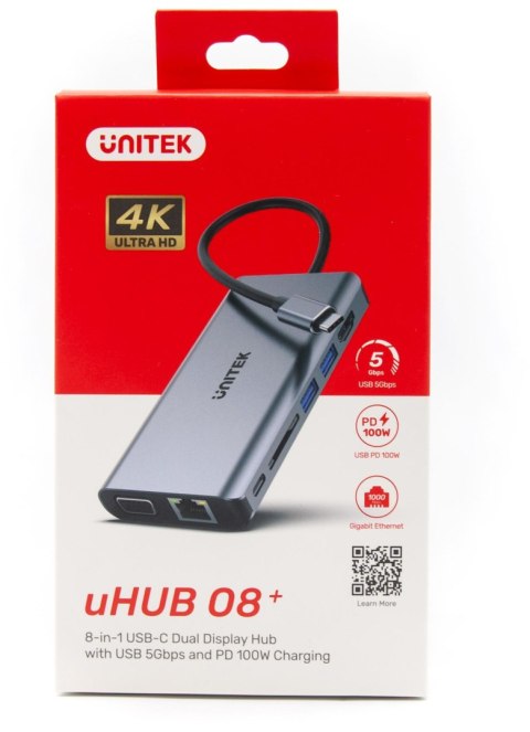 Unitek D1019B Hub USB-C 3.1 8w1 z Power Delivery 100W Unitek D1019B Hub USB-C 3.1 8w1 z Power Delivery 100W