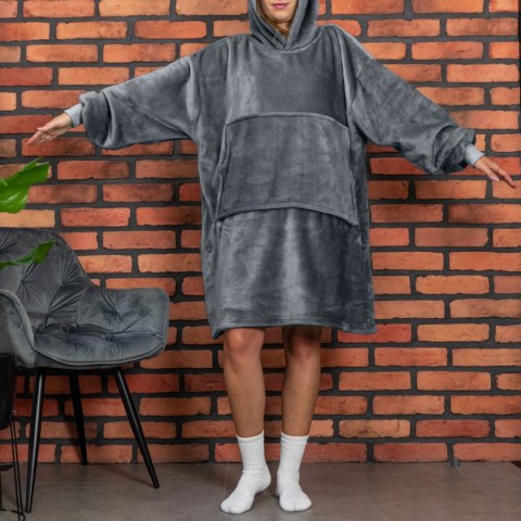 Bluzair Bluza Koc z Kapturem XXL Ciepła Szary 4w1