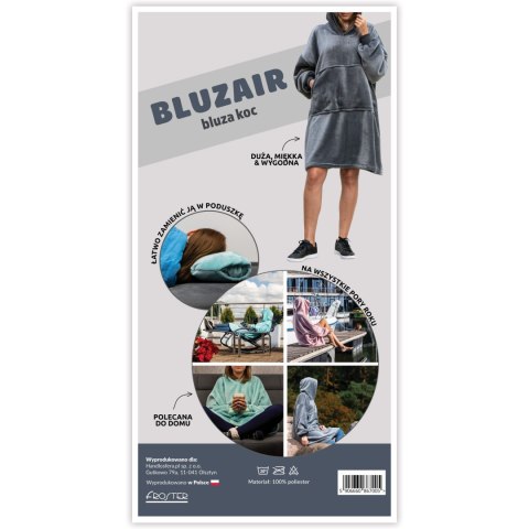 Bluzair Bluza Koc z Kapturem XXL Ciepła Szary 4w1