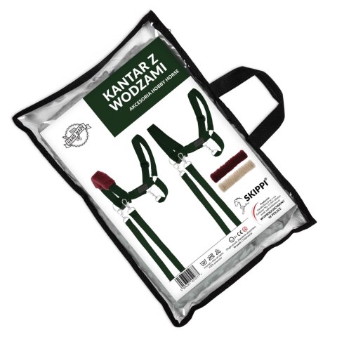 Skippi Kantar dla Hobby Horse - wodze, 2 wymienne futerka - ciemny zielony